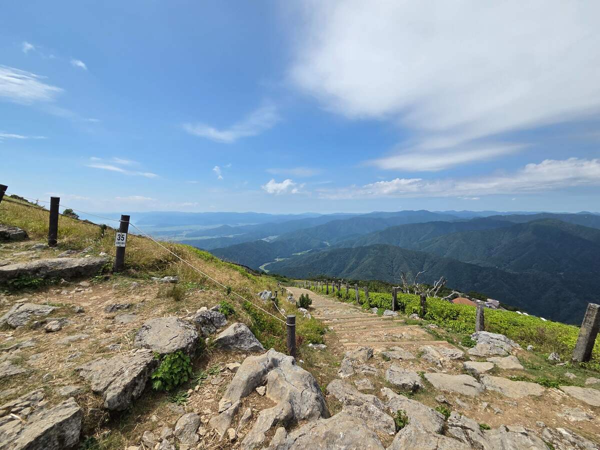A mountain path looking out over the landscape